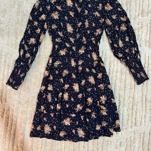 Nostalgia Pink and Orange Fit and Flare Dress with Bishop Sleeves